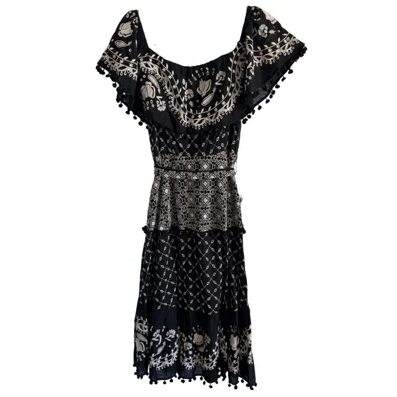 Anthropologie Black & White Off-Shoulder Bohemian Dress W/ Belt | Size 6 | NWT - Picture 2 of 2